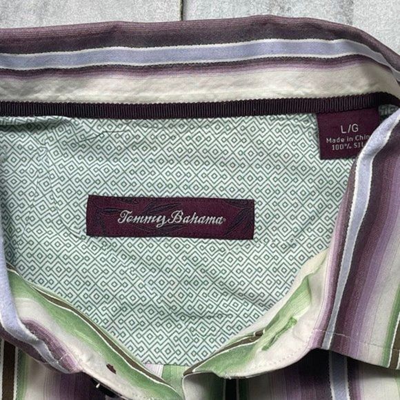 Tommy Bahama Hawaiian Shirt Men’s Large 100% Silk Stripe‎ Button Up Long Sleeve - Picture 4 of 7